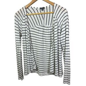 LILLA P Women's Striped Pima Cotton Open Front Cardigan White/Blue Size P/S